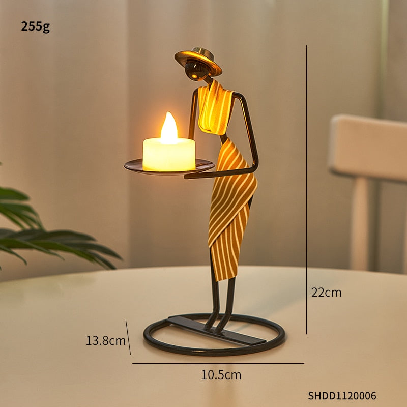 Rustic Candlestick Decor with Human Figurines