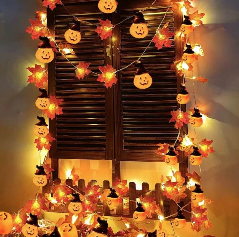 Halloween & Thanksgiving Decor - LED Autumn Garland with Maple Leaves ...