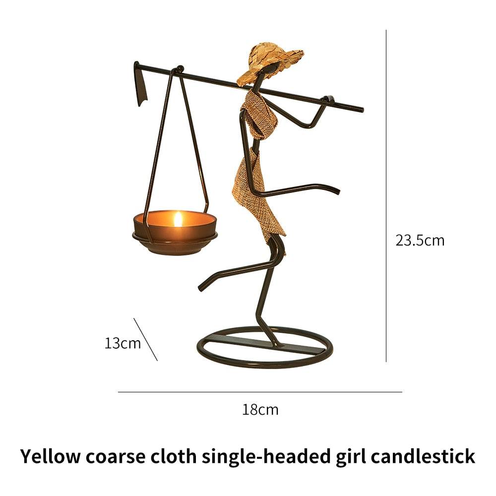 Rustic Candlestick Decor with Human Figurines