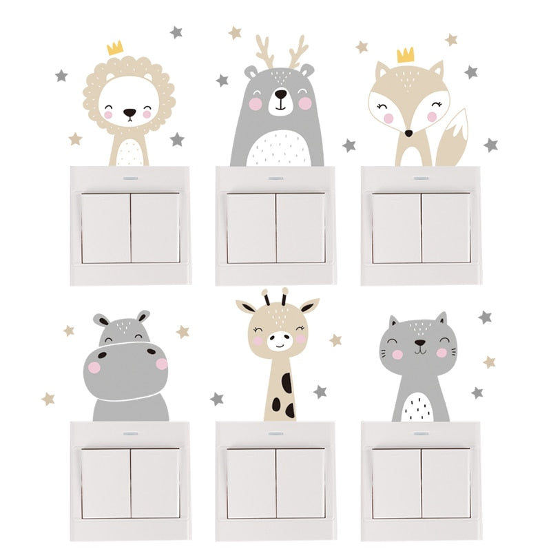 Cartoon Animals Switch Stickers/6 pcs